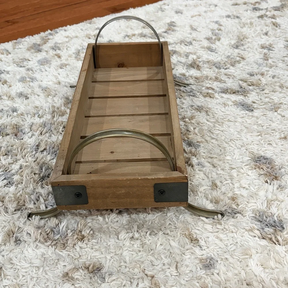 Rustic Wooden Bath Caddy with Metal Accents